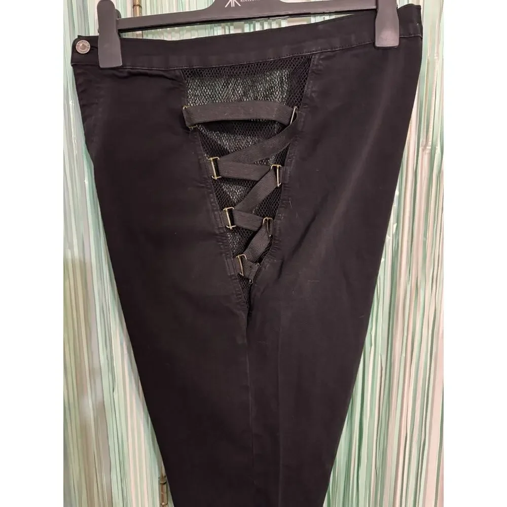 Aphrodite Black Bermuda Shorts, Elastic Fishnet Sides, Straps, Cut Off, 2XL - Picture 7 of 7